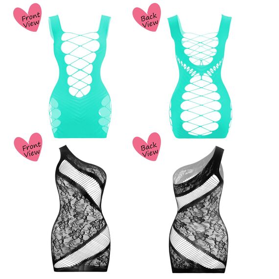 Damen Fischnetz Bodys Dessous Nachtwäsche Spitze Strümpfe Blumen für Romantische Datum Tragen Reizwäsche (12Pack)