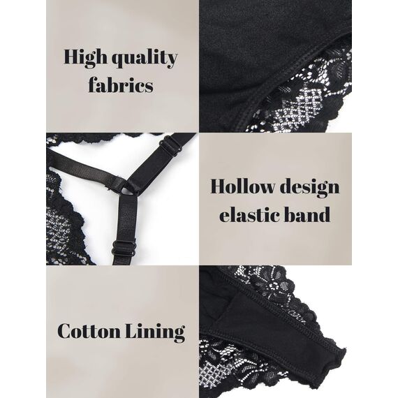 comeondear Brazilian Slip Damen Spitze Unterhosen Tanga Große Größen Frauen Unterwäsche Set Sexy Erotische Höschen Mini G String für Sex Dessous Reizwäsche Curvy Thong Women Lingerie(Schwarz,3XL)