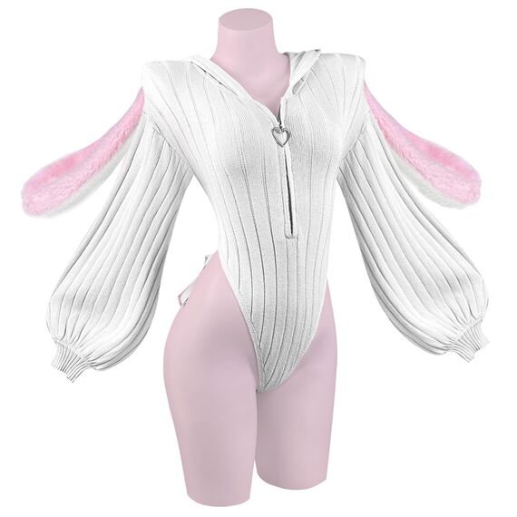 KORURACLUB Cosplay Sexy Bunny Outfit Weiß Cosplay Dessous für Damen Tierkostüme Bunny Bodysuit (L-XL)