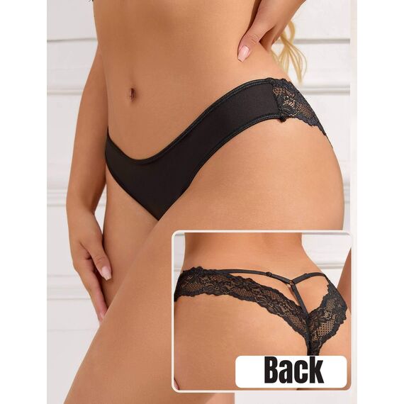 comeondear Brazilian Slip Damen Spitze Unterhosen Tanga Große Größen Frauen Unterwäsche Set Sexy Erotische Höschen Mini G String für Sex Dessous Reizwäsche Thong Women Lingerie(Schwarz+Weiß,S)