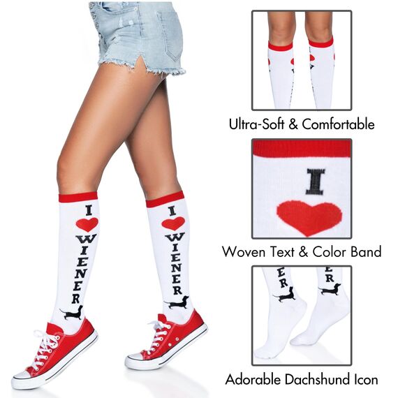 LEG AVENUE Damen Wiener Kniestrümpfe für Hunde Strumpfhose, weiß/rot, Einheitsgröße