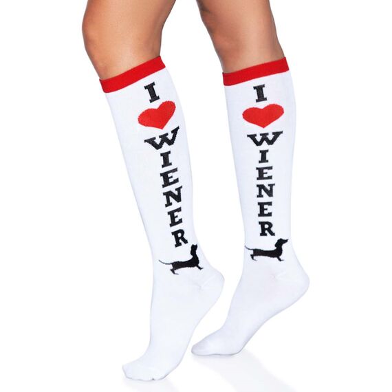 LEG AVENUE Damen Wiener Kniestrümpfe für Hunde Strumpfhose, weiß/rot, Einheitsgröße