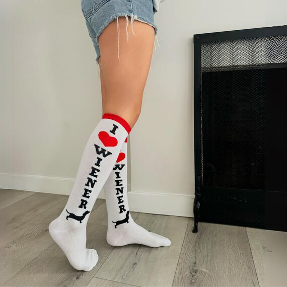 LEG AVENUE Damen Wiener Kniestrümpfe für Hunde Strumpfhose, weiß/rot, Einheitsgröße