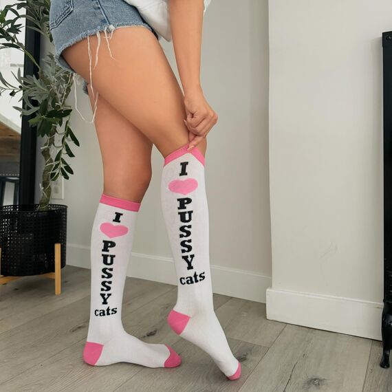 LEG AVENUE Damen Pussycat Kniestrümpfe Strumpfhose, weiß/rosa, Einheitsgröße