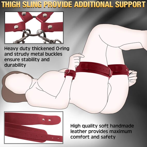 BDSM Bondageset Brustfesseln Sexspielzeug für Paare Extrem Sex Leder Hals- bis Oberschenkel-Brustfesseln Geschirr mit Handschellen, Brustfesseln für Frauen Harness Damen Sexy Dessous (Rot)