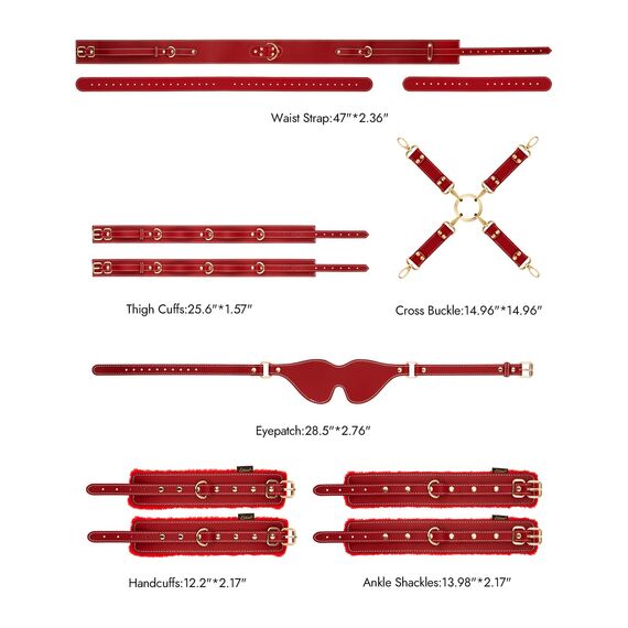 UTIMI Sex Bondage BDSM Kit Fesseln 6PCS Sets mit Verstellbaren Handschellen Fußfessel Oberschenkelmanschetten Augenbinde Kreuzgurt Taillengurt SM Erwachsene Sexspielzeug für Männer Frauen und Paare