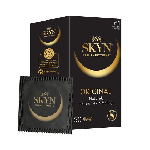 SKYN Original Kondome 50 Stück - Skynfeel Latexfrei für Männer, normale Größe, stark & dünn, glatte gerade Form, 53 mm breit