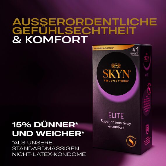SKYN Elite Kondome, latexfrei, Skynfeel, Kondome für Männer, normale Größe, ultradünne und weiche Kondome, glatte gerade Form, 53 mm breit, 100 Stück