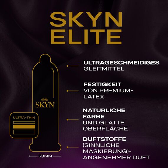 SKYN Elite Kondome, latexfrei, Skynfeel, Kondome für Männer, normale Größe, ultradünne und weiche Kondome, glatte gerade Form, 53 mm breit, 100 Stück