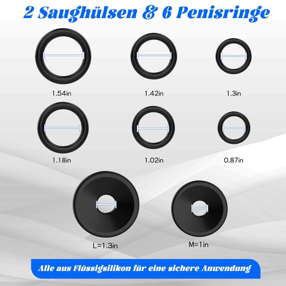 Penispumpe, männliches Sexspielzeug für Männer, manueller Penis – Pumpen und Vergrößerungsgeräte, Penisvergrößerung für größere Erektionen mit Masturbator-Cup und 2 Saughülsen und 6 Penisringen