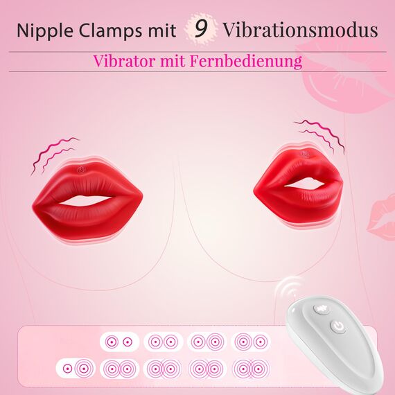 Gobeken Sex Spielzeug für die Frau Paare Männer 9 Schwingungsfrequenz Nippelklemme für Frauen mit Fernbedienung, Vibration für Frauen Vibratorensets für Frau Männer Sex toys Nipple clamps Rot