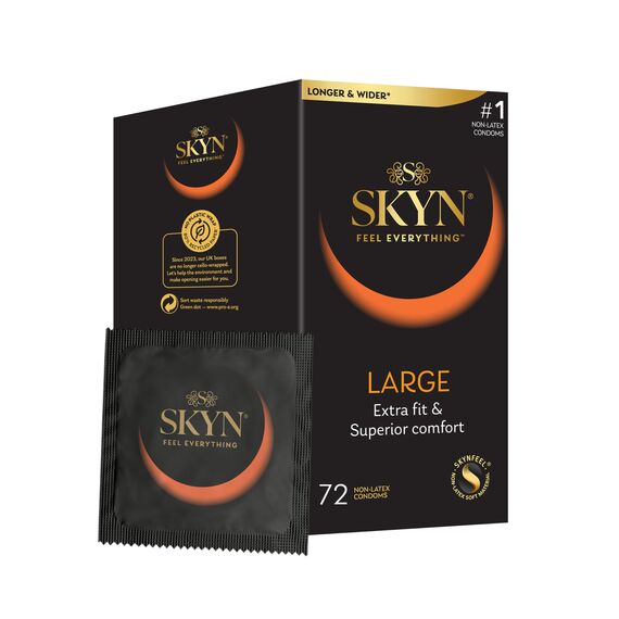 SKYN Large Kondome (72 Stück)| Skynfeel Latexfreie Kondome für Männer, Extra Groß, XXL Grösse Kondome Box, Länger & Breiter, Kondome 56mm Breite