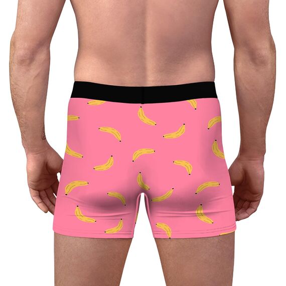 Aueyan, Lustige Boxershorts für Herren, Rosa Unterwäsche, Bananen-Druck, Neuheit, Freund, Teenager, Kurzes Bein, Ohne Beutel, Mittelhohe Taille, Lustiges Grafikdesign, Hot Pink, Banane S