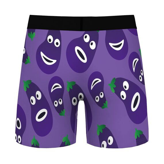 Aueyan, Lustige Herren-Unterwäsche, Boxershorts mit niedlichem Auberginen-Druck, Lila, Kein Eingriff, Mittlere Taille, Atmungsaktiv, Kühlend, Feuchtigkeitsableitend