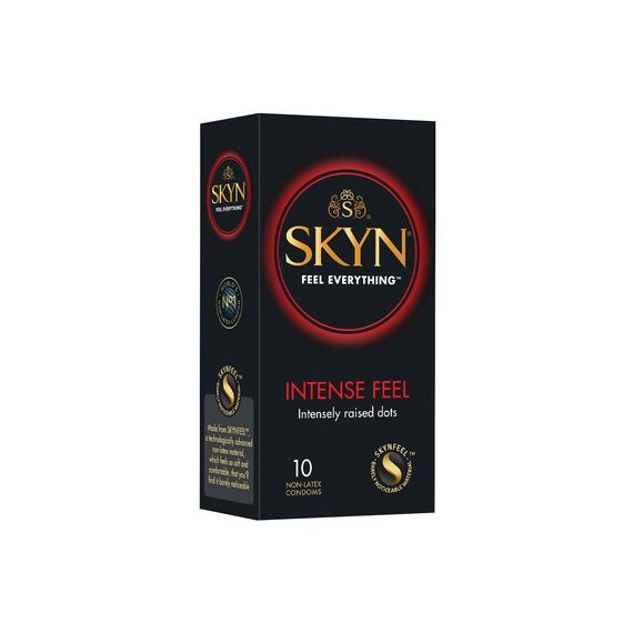 SKYN Intense Feel (10 Stück) | Skynfeel Latexfreie Kondome für Männer, Hauchzart, Extra Starken Noppen Kondome Box, Stimulierend, 53mm Breite