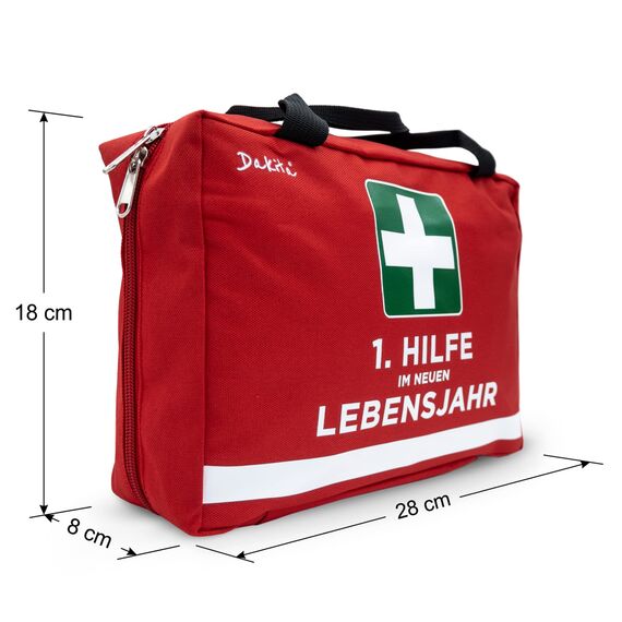 Dakita Erste-Hilfe Tasche zum Geburtstag – Lustiges Geschenk für Männer & Frauen - Als Verpackung für persönliche Kleinigkeiten – 28×18×8 cm – rot – ohne Inhalt