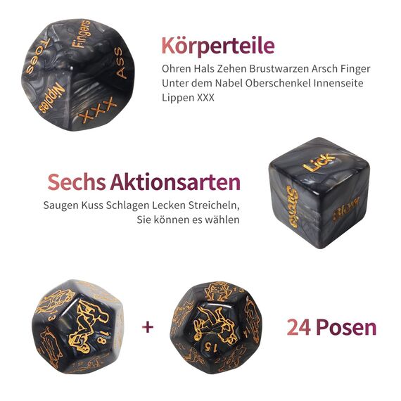 5er Würfelset erotische Würfel für Paare Sex Spiel 36 Position Lehrbuch Würfel Spiel Humor Spiel Paar Schlafzimmer Geschenk für Paar Erwachsene Liebhaber Sex Liebe Spiel für Männer und Frauen Schwarz