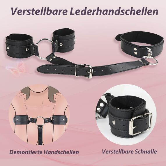 BDSM Sexspielzeug für Paare Extrem Sex - Fesseln Bondage Set Sex Spielzeug für die Frau mit Verstellbares Ledertextur Handschellen & Halsband, Bdsms Erotisches toys für Frauen Männer Sexspiele in Bett