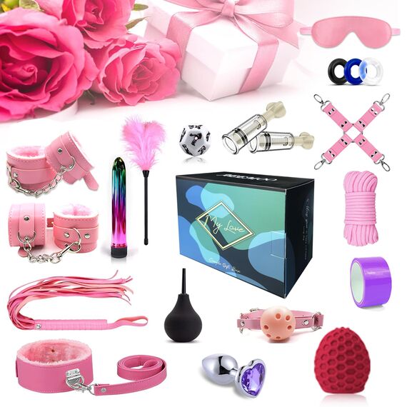 BDSM Set Sex Spielzeug für die Paare,33PCS Bondage Kit Sex Toys mit Handschellen Sexspiele und Anal Plug Sets für Frauen Männer