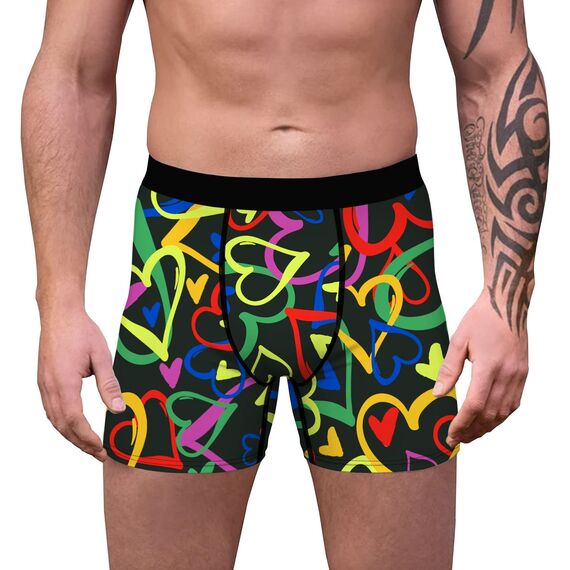Aueyan, Lustige Boxershorts für Herren, Unterwäsche, Bunte Herzen, Shorts, Gay Pride, Geschenke, Herzsachen, Zubehör, Herren, Regenbogen, Kurze Beine, Boxershorts, Kein Eingriff