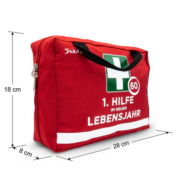 Dakita Erste-Hilfe Tasche zum 60. Geburtstag – Lustiges Geschenk für Männer & Frauen – 28×18×8 cm – rot, ohne Inhalt