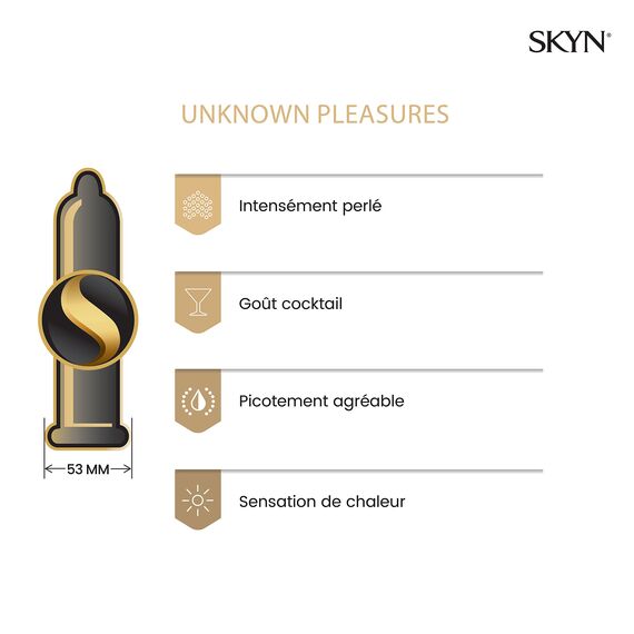 SKYN Unbekannt Pleasures Kondome für Männer, mit glatter und strukturierter Oberfläche, latexfrei, SKYNFEEL-Technologie, geschmiert, 53 mm Nennbreite