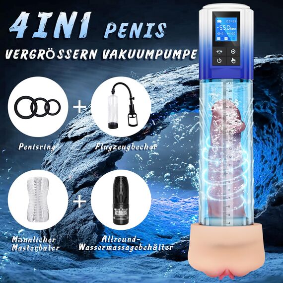 Penispumpe Sex Spielzeug für die Männer - Elektrische Penis Pumpe Vakuumpumpe Masturbieren Penisvergrößerung mit 6 Saugstufen, Masturbator Taschenmuschi Sexspielzeug Penis Extender mit Penisring Set