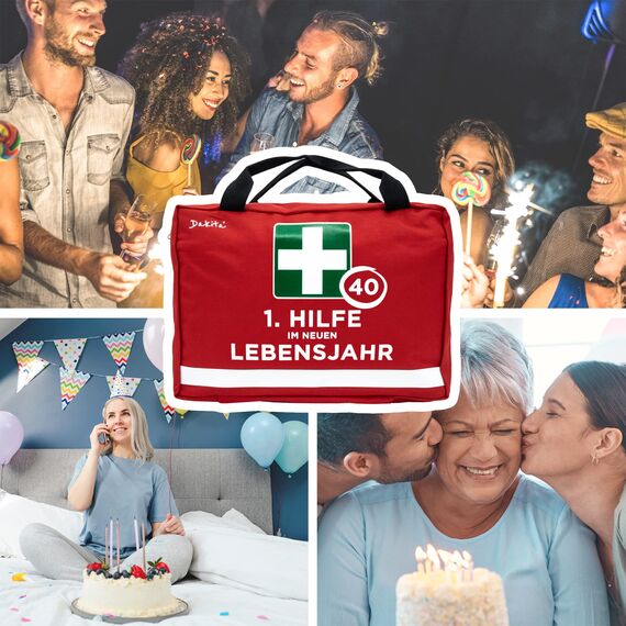 Dakita Erste-Hilfe Tasche zum 40. Geburtstag – Lustiges Geschenk für Männer & Frauen – 28×18×8 cm – rot, ohne Inhalt
