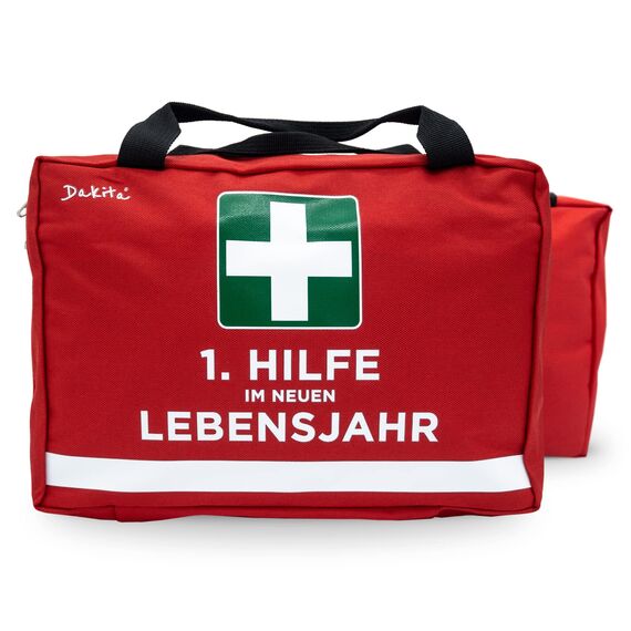 Dakita Erste-Hilfe Tasche zum Geburtstag – Lustiges Geschenk für Männer & Frauen - Als Verpackung für persönliche Kleinigkeiten – 28×18×8 cm – rot – ohne Inhalt