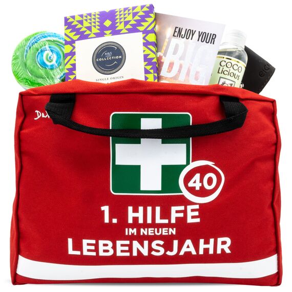 Dakita Erste-Hilfe Tasche zum 40. Geburtstag – Lustiges Geschenk für Männer & Frauen – 28×18×8 cm – rot, ohne Inhalt