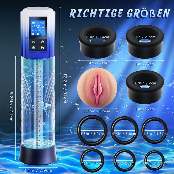 Penispumpe Sex Spielzeug für die Männer - Elektrische Penis Pumpe Vakuumpumpe Masturbieren Penisvergrößerung mit 6 Saugstufen, Masturbator Taschenmuschi Sexspielzeug Penis Extender mit Penisring Set