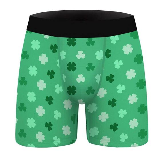 Aueyan St. Patrick's Day, Kleeblatt-Boxershorts, Grüne irische Boxershorts mit vierblättrigem Kleeblatt-Design, Herren Lustige Unterwäsche, Klein