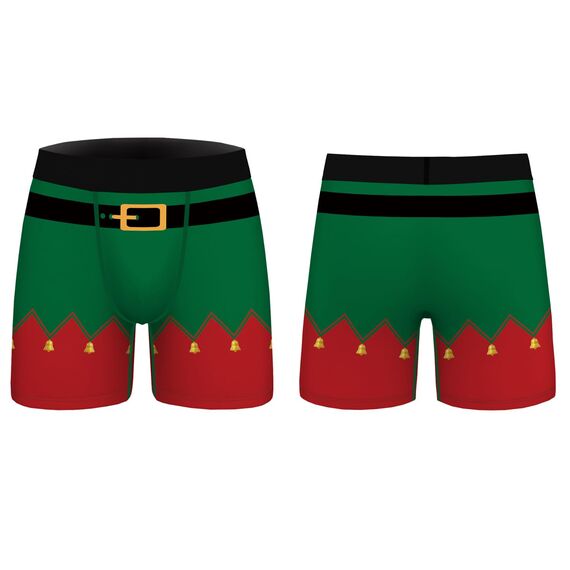 Aueyan Herren-Boxershorts, lustige Unterwäsche, lustige Geschenke für Männer, kein Fliegen, 2er-Pack, Elfenglocken und Streifen, X-Large