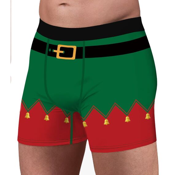 Aueyan Herren-Boxershorts, lustige Unterwäsche, lustige Geschenke für Männer, kein Fliegen, 2er-Pack, Elfenglocken und Streifen, X-Large