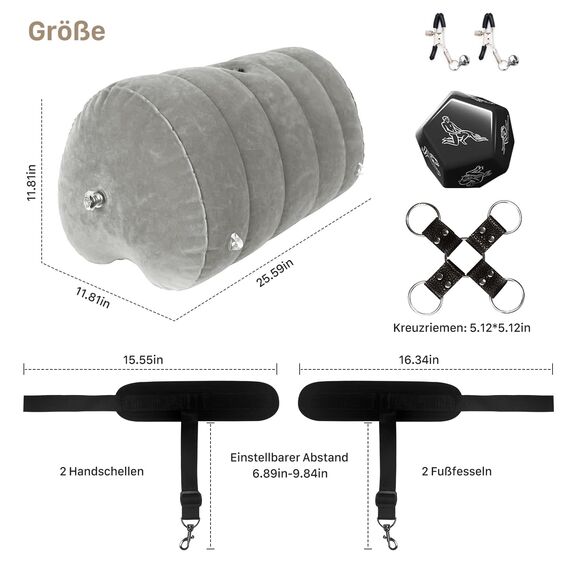Sex Positions Kissen Lendenkissen mit Dildo Halterung und Nippelklemmen Handschellen Fußschellen für Erwachsene Paare Sex Spielzeug Sex Kissen für Sexstellungen Frauen G Punkt Position Kissen Multifun