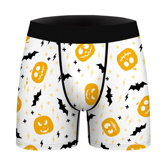 Aueyan, Halloween-Boxershorts für Herren, Kürbis-Unterwäsche, Fledermaus-Boxershorts, Grafische Unterhose, Kurzes Bein, Pyjamahose, Herren-Kostüm-Zubehör, Größe XL
