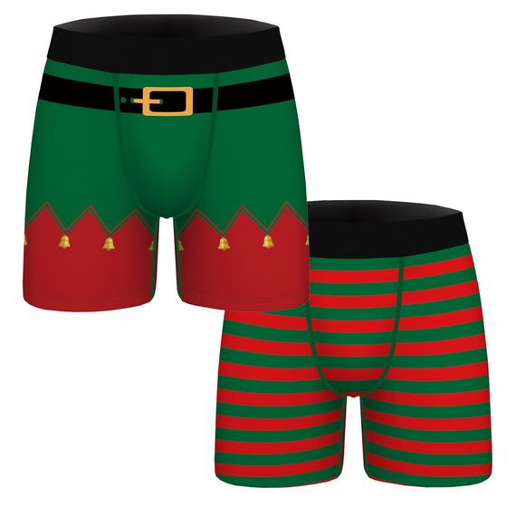 Aueyan Herren-Boxershorts, lustige Unterwäsche, lustige Geschenke für Männer, kein Fliegen, 2er-Pack, Elfenglocken und Streifen, Small