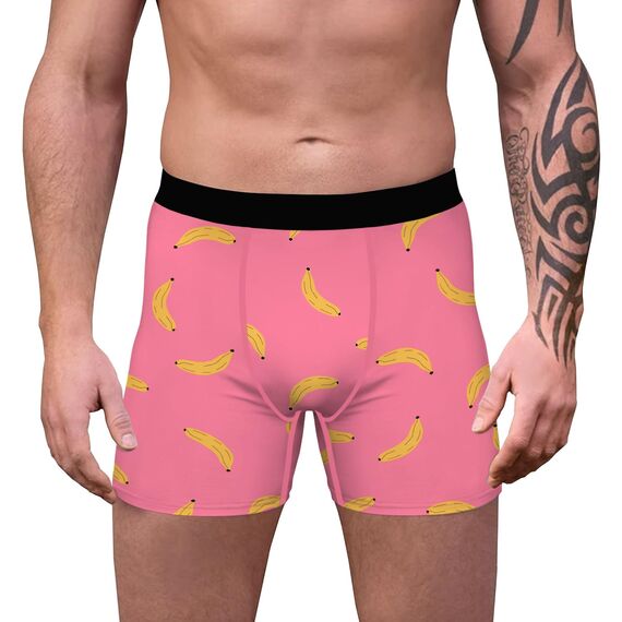 Aueyan, Bananen-Unterwäsche für Herren, Lustige Boxershorts, Kurzes Bein, Kein Eingriff, Kein Beutel, Niedlich, Atmungsaktiv, Kühlend, Sommer-Boxershorts, Geschenke, Rosa Bananenmuster, Größe XL