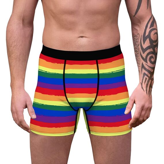 Aueyan, Pride Boxershorts, Herren-Unterwäsche, Lustiges Geschenk, Gay-Kostüm, Zubehör, Gestreift, Regenbogen-Boxershorts, Kurzes Bein, 10,2 cm Schrittlänge, Kein Eingriff