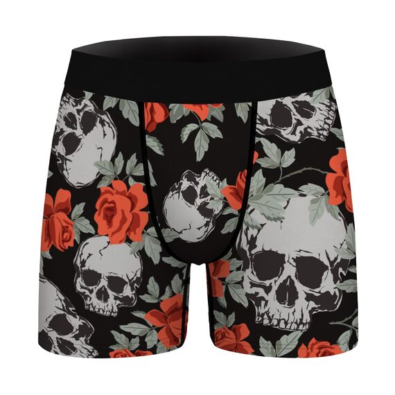Aueyan, Totenkopf-Unterwäsche für Herren, Halloween-Unterwäsche, Totenkopf-Boxer, Skelett-Druck, Kostümzubehör, Gothic-Unterhose, Emo-Grau, Totenkopf-Druck, Rose, Größe M
