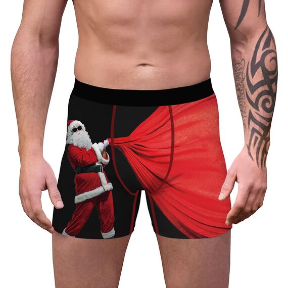 Aueyan Herren-Boxershorts, lustige Unterwäsche, lustiges Geschenk für Männer, kein Fliegen, 2er-Pack, Weihnachtsmann und Rentier, XX-Large