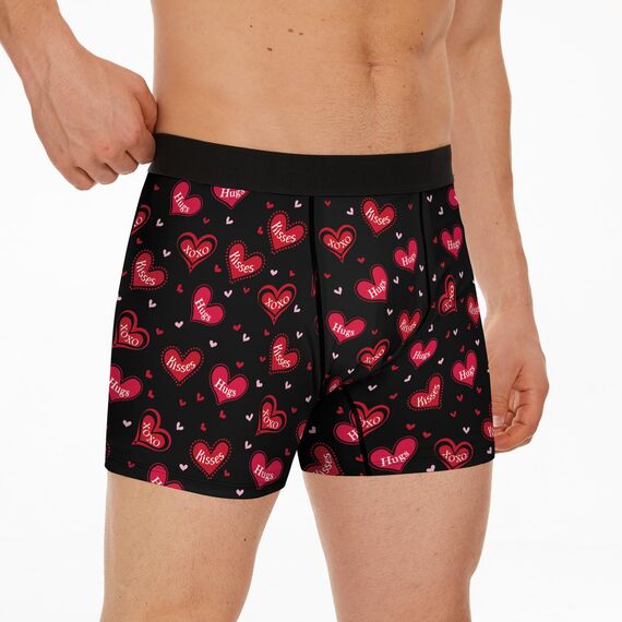 Aueyan, Valentins-Boxershorts für Herren, Lustiges Valentinstagsgeschenk für Ihren Freund, Ehemann, Lustiger Herzdruck, Größe XXL