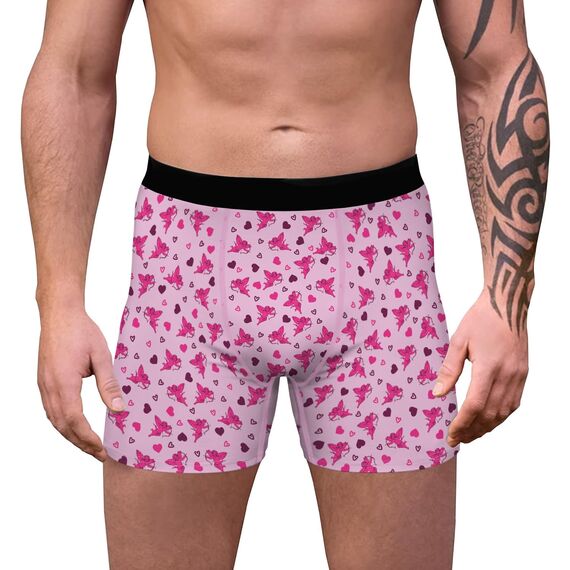 Aueyan, Lustiges Valentinstagsgeschenk für ihn, Freund, Herren-Unterwäsche, Slips, Geschenk, Pink, Boxer, Lustiges Herz-Engel, Grafik-Unterhose, Kein Beutel, Größe XL