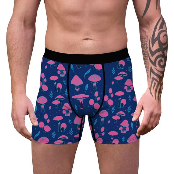 Aueyan, Sexy Unterwäsche für Herren, Pilz-Boxershorts, Elastisch, Mittelhohe Taille, Kein Eingriff, Ohne Tasche, Mit lustigem Grafikdruck, Blau, Größe M