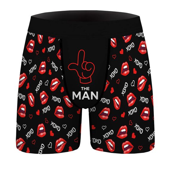 Aueyan, Herren-Valentinstagsunterwäsche, Ehemann-Valentinstagsgeschenke von der Frau, Valentinstag, Freund, Für Herren, Mittlere Taille, Lustige Boxershorts, Lippendruck, Humor, Gag, Geschenk, XXL