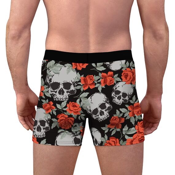 Aueyan, Totenkopf-Unterwäsche für Herren, Halloween-Unterwäsche, Totenkopf-Boxer, Skelett-Druck, Kostümzubehör, Gothic-Unterhose, Emo-Grau, Totenkopf-Druck, Rose, Größe M