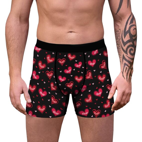 Aueyan, Valentinstagsunterwäsche für Herren, Rote Herz-Boxershorts, Lustig, Valentinstagsgeschenk, Herren-Valentinstagsunterwäsche, Kurze Unterhose, Ohne Beutel, Größe M