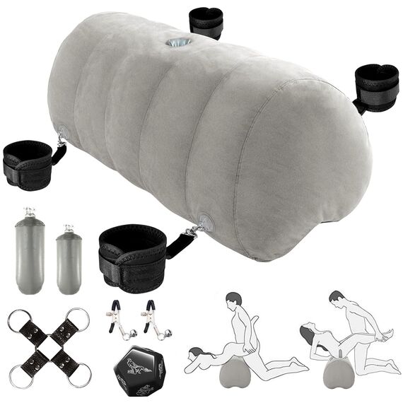 Sex Positions Kissen Lendenkissen mit Dildo Halterung und Nippelklemmen Handschellen Fußschellen für Erwachsene Paare Sex Spielzeug Sex Kissen für Sexstellungen Frauen G Punkt Position Kissen Multifun