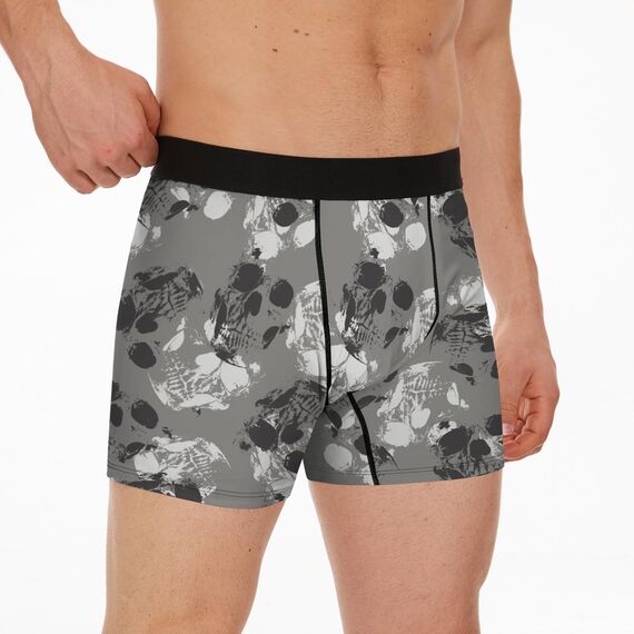 Aueyan, Halloween-Boxershorts für Herren, Totenkopf-Boxershorts, Skelett-Druck, Herren-Boxershorts, Emo-Accessoires, Graue Unterhose, Größe XL