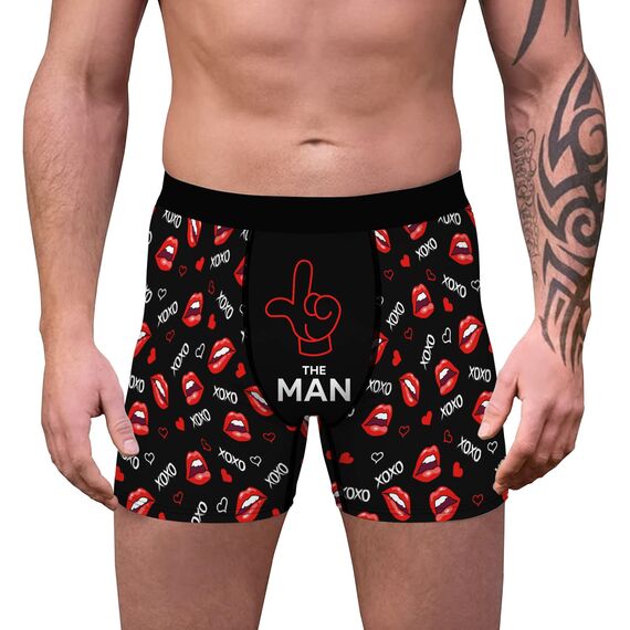 Aueyan, Herren-Boxershorts, Motiv: Valentinstag, Ehemann, Freund, Mann, Mittlere Leibhöhe, Lustig, XXL, Valentinslippendruck, Grafik, Humor, Gag Geschenk